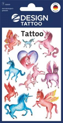 Matrica, tetoválás, 1 ív, 76x120 mm, AVERY ZWECKFORM, "Z-Design No.5669", unikornisok